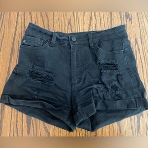 KanCan Jean Shorts Womens Black Denim Ripped Distressed Cuffed Shorts 9/28